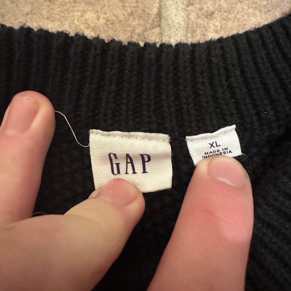 Gap Cable Knit Sweater Womens XL Black Excellent Crewneck Long Sleeve Honeycomb - Picture 3 of 5